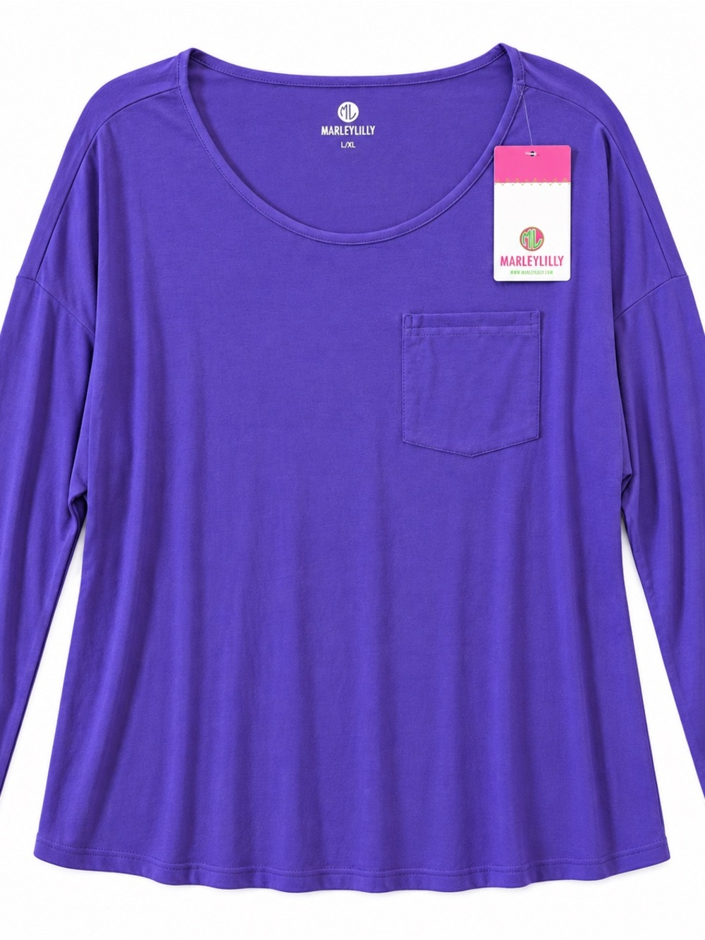Marleylilly Women's Purple Long Sleeve Pocket Tee